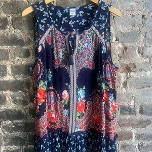 Bila Boho Top Blouse Sleeveless Lightweight Festival Flowy Peplum Multicolor 2XL